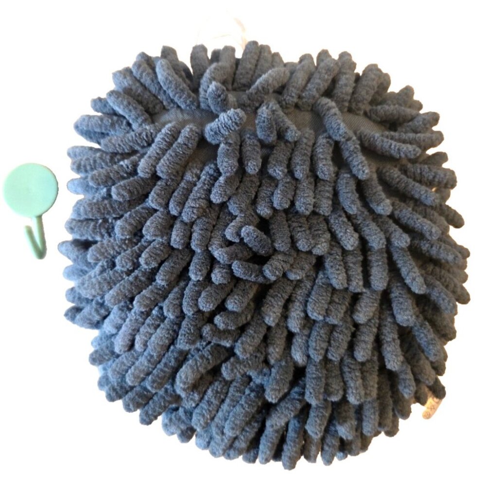 Blue Loopy Hand Towel with Hanging Loop Chenille and Plastic Hanger